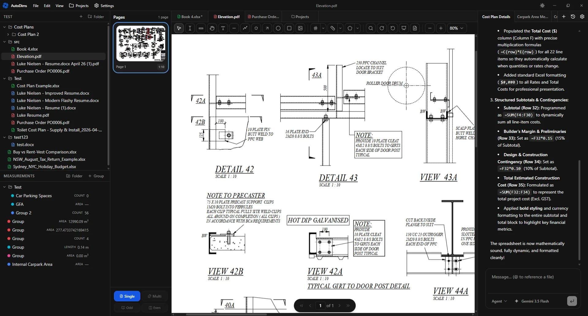 Placeholder preview of the PDF drawing viewer with take-off measurements and markups